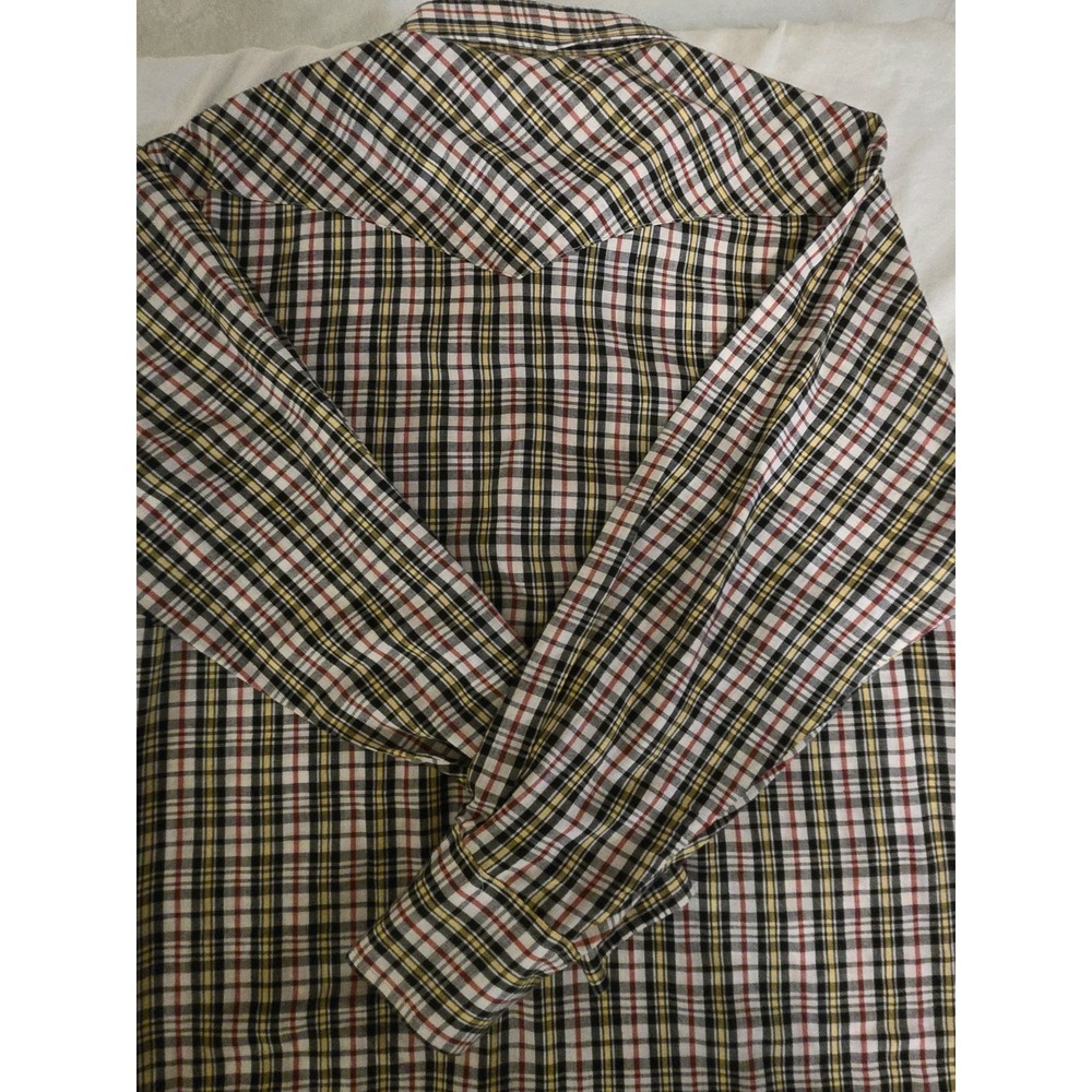Prior Western Mens Medium Plaid Cowboy Pearl Snap Button Down Shirt Long Sleeve - Picture 7 of 8